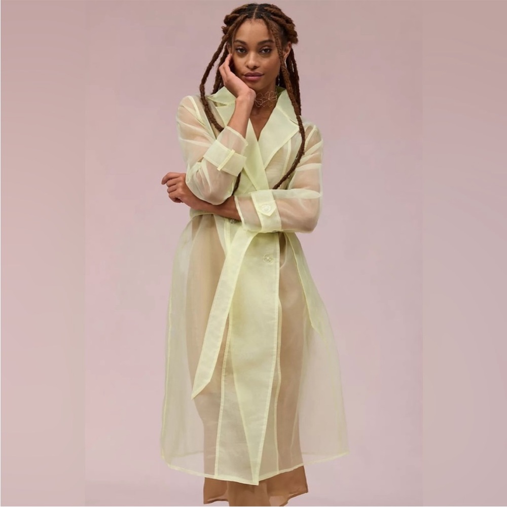 Anthropologie sheer yellow trench coat size s/m NWT